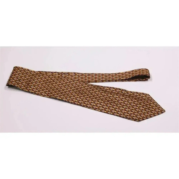 Battistoni Brown/Navy Mustache Print Design Silk Necktie Tie - Picture 2 of 7